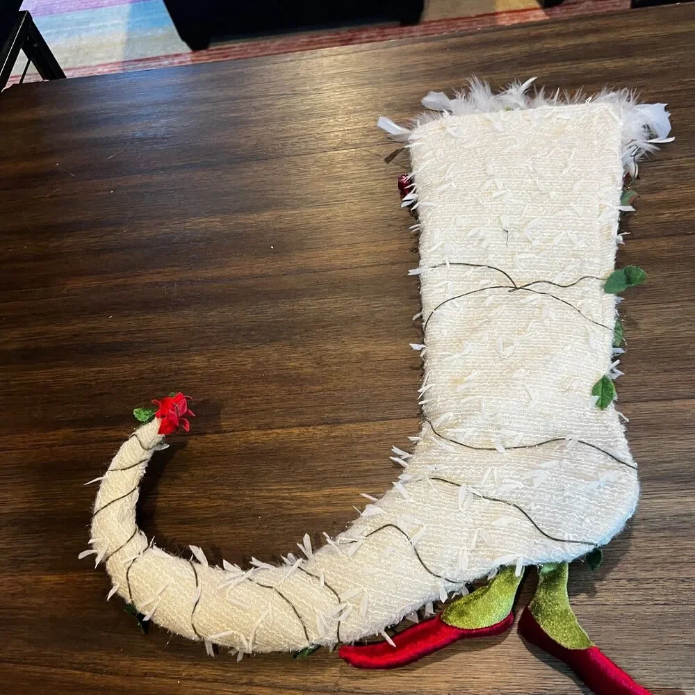 Krinkles White Poinsettia STOCKING Patience Brewster Dept 56 Xmas metal damaged